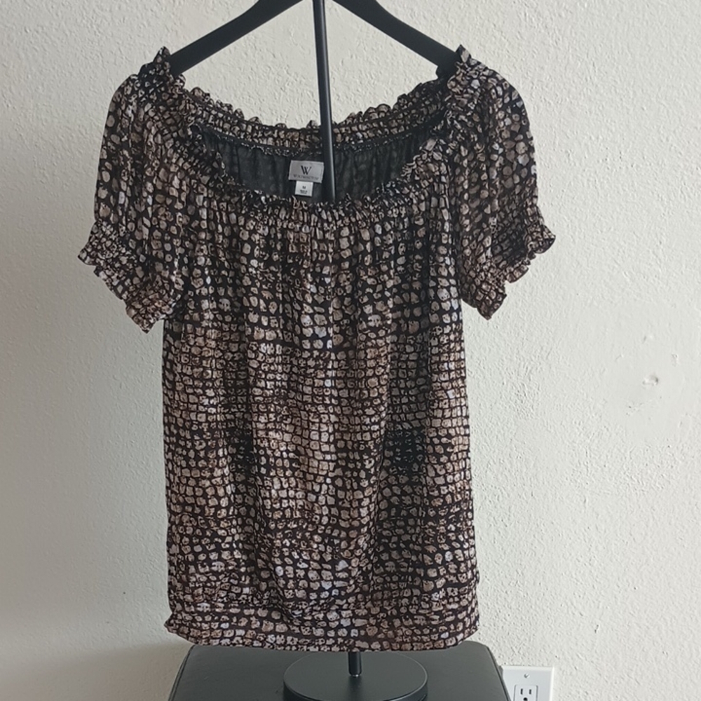 Worthington Black and Brown Patterned Blouse Size M